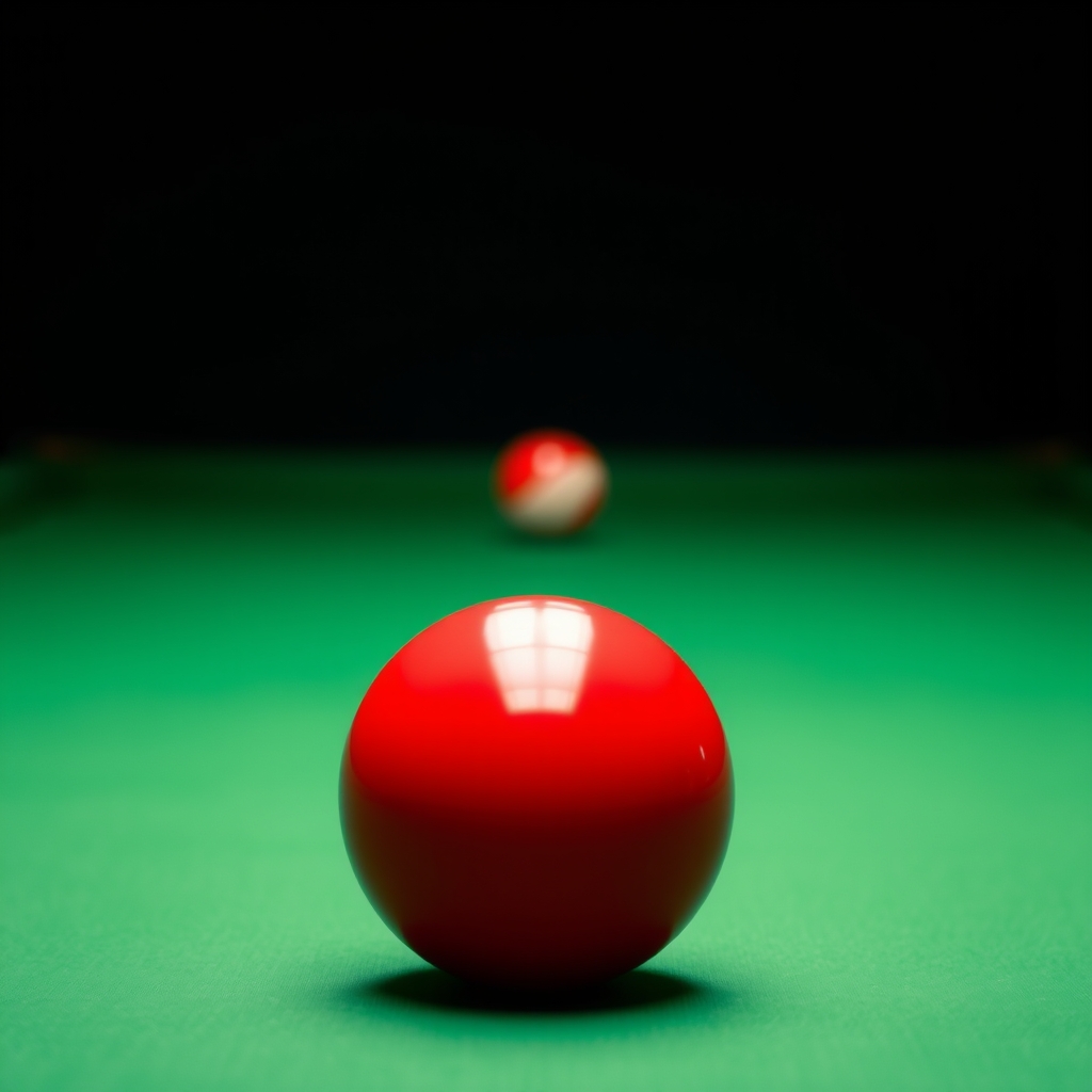 A single red snooker ball in sharp focus on green baize