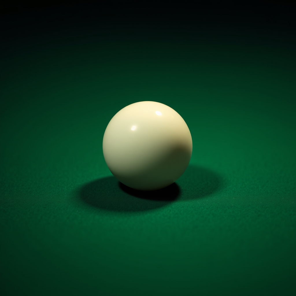 A single white cue ball resting on green baize felt, lit from the side