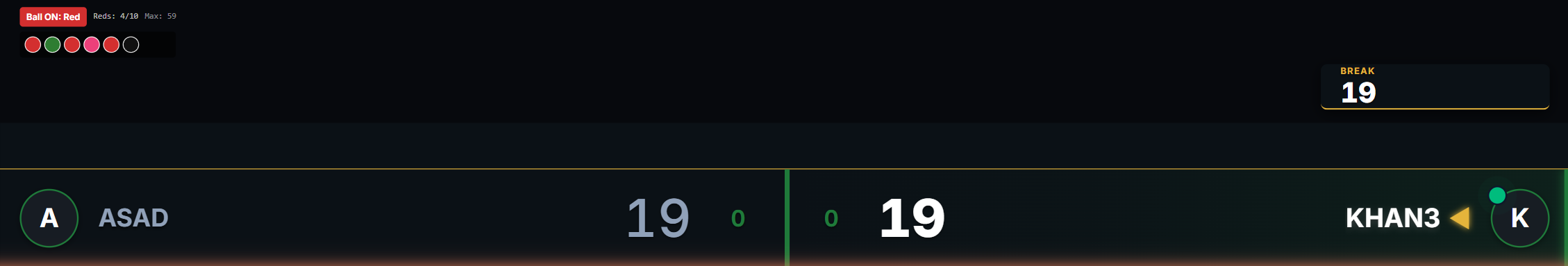 SnookerFlow overlay showing the standard score strip mid-frame